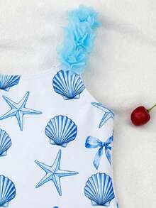 Emery Rose Kids Emery Rose Kids Young Girl Striped Bow & 3D Flower One-Piece Swimsuit - Baby Blue - View 6