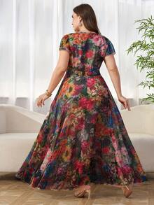 Reflora Đầm hoa thanh lịch dành cho nữ cỡ lớn, đầm dự tiệc cưới mùa hè. - Nhiều màu - Xem 6