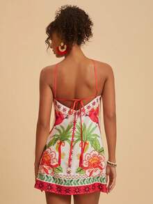 Travachic Vestido corto de verano con tirantes de espagueti y estampado de gasa para mujeres - Multicolor - Ver 2