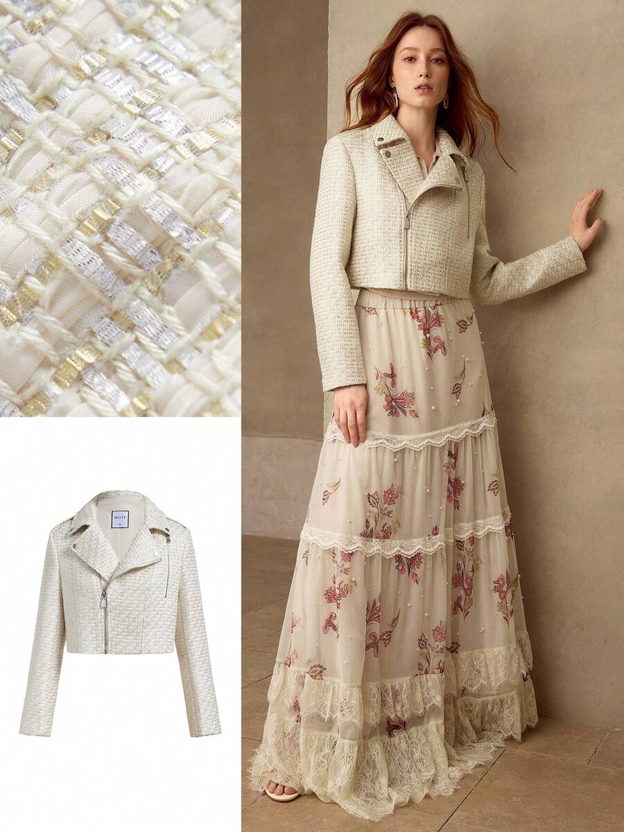 MOTF PREMIUM 女士短款机车夹克，春夏款 - 杏色 - 查看 1