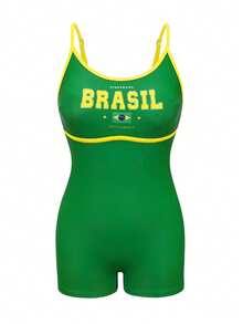 Swim SPRTY Women's New Arrival Green One-Piece Swimsuit, Fashionable Sports Style Backless Slimming Beach Holiday One-Piece Swimwear - Green - View 7