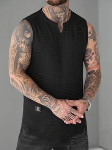 SLATEMANN Solid Color Men's V-Neck Sleeveless Tank Top - Black - View 6