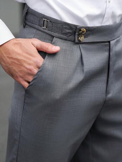 Manfinity Bizformal Quần tây nam ống côn, thiết kế khóa thắt lưng, quần tây công sở, quần ống ôm phong cách retro, phù hợp cho các ông bố, chồng, bạn trai, mùa xuân.