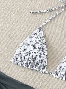 Swim Mod Women's Ditsy Floral Bikini With Cover-Up Swimwear Set, Vacation & Beach - Grey - View 4