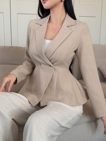 DAZY Women's Casual Cinched Waist Blazer Jacket, Spring