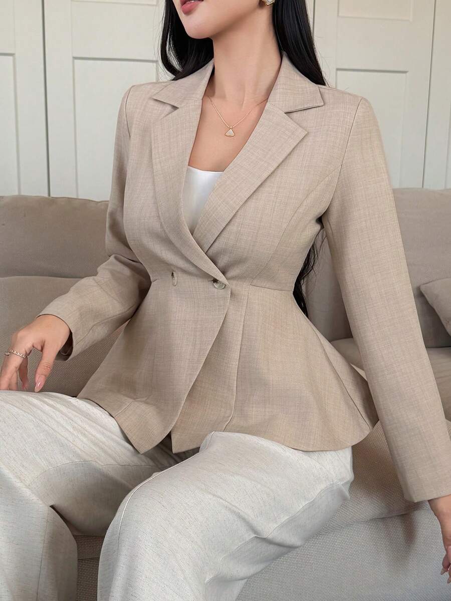 DAZY Women's Casual Cinched Waist Blazer Jacket, Spring - Apricot - View 1