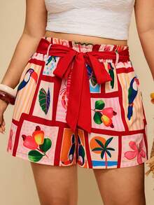 Travachic 大码纸袋腰带棕榈树图案短裤 - 彩色 - 查看 2