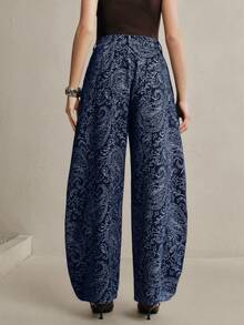 Anewsta Quần jeans ống loe dáng suông màu cà phê, cạp cao, in kỹ thuật số, thiết kế hiện đại, tôn dáng dành cho nữ, mẫu mới Xuân/Thu. - Màu xanh lam - Xem 8