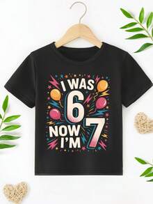 Maglietta casual e comoda da ragazzo con stampa "Ho 6 anni, ora 7", maglietta nera rotonda creativa e versatile con stampa "Birthday Boy", camicia casual morbida adatta per ragazzi e feste di compleanno (tutte le stagioni), adatta per bambini e neonati (facile da lavare, amata dai genitori), abbigliamento vivace per bambini, maglietta stampata vibrante, tessuto maglia confortevole, maglietta a maniche corte con stampa per bambini - Multicolore - Visualizzare 4