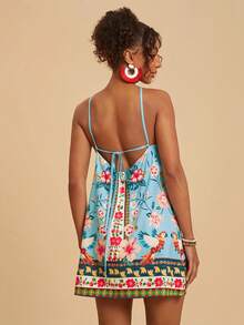 Travachic Vestido mini casual de vacaciones con estampado floral y cuello halter para mujer - Multicolor - Ver 2