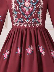 Gaun Abaya Jalabiya, Ringan & Serbaguna untuk Musim Semi/Panas, Cocok untuk Acara Santai dan Pertemuan Keluarga, Desain Sederhana - Burgundy - View 5