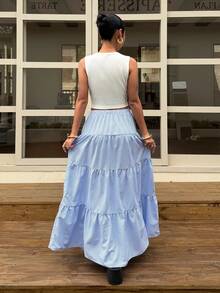 Muchica Women's Summer New Striped Camisole And Long Skirt Set - Blue and White - View 2