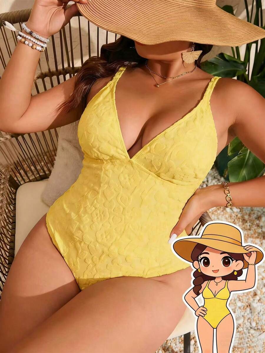Swim Mod Plus Size Women 2pcs Elegant Backless Swimwear For Beach & Pool - Yellow - View 1