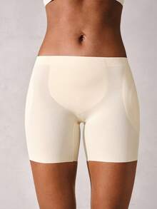 女士无缝加垫塑身内裤，丰臀、紧致腹部，薄丝滑冰纤维，带泪珠泡沫垫 - 杏色 - 查看 3