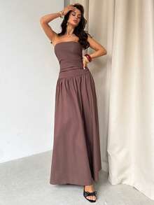 Firerie Đầm trơn màu thường ngày dành cho nữ, mùa hè. - Cà phê nâu - Xem 9