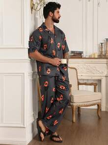 DAZY Men's Short Sleeve Top And Long Pants Floral Pajama Set, Spring/Summer - Multicolor - View 5