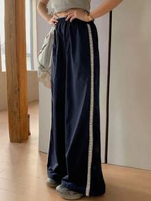 DAZY Quần ống rộng ren dáng casual đa năng dành cho nữ tuổi teen, thích hợp mặc hàng ngày. - Màu xanh hải quân - Xem 5