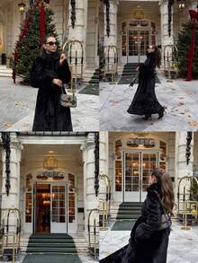 ORNATELLA 秋冬新款蓬蓬长款外套，时尚优雅 - 黑色 - 查看 4