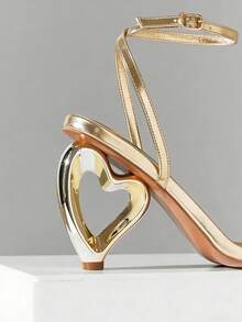 SHUZIA 女士优雅踝带心形高跟凉鞋 - 金色 - 查看 8