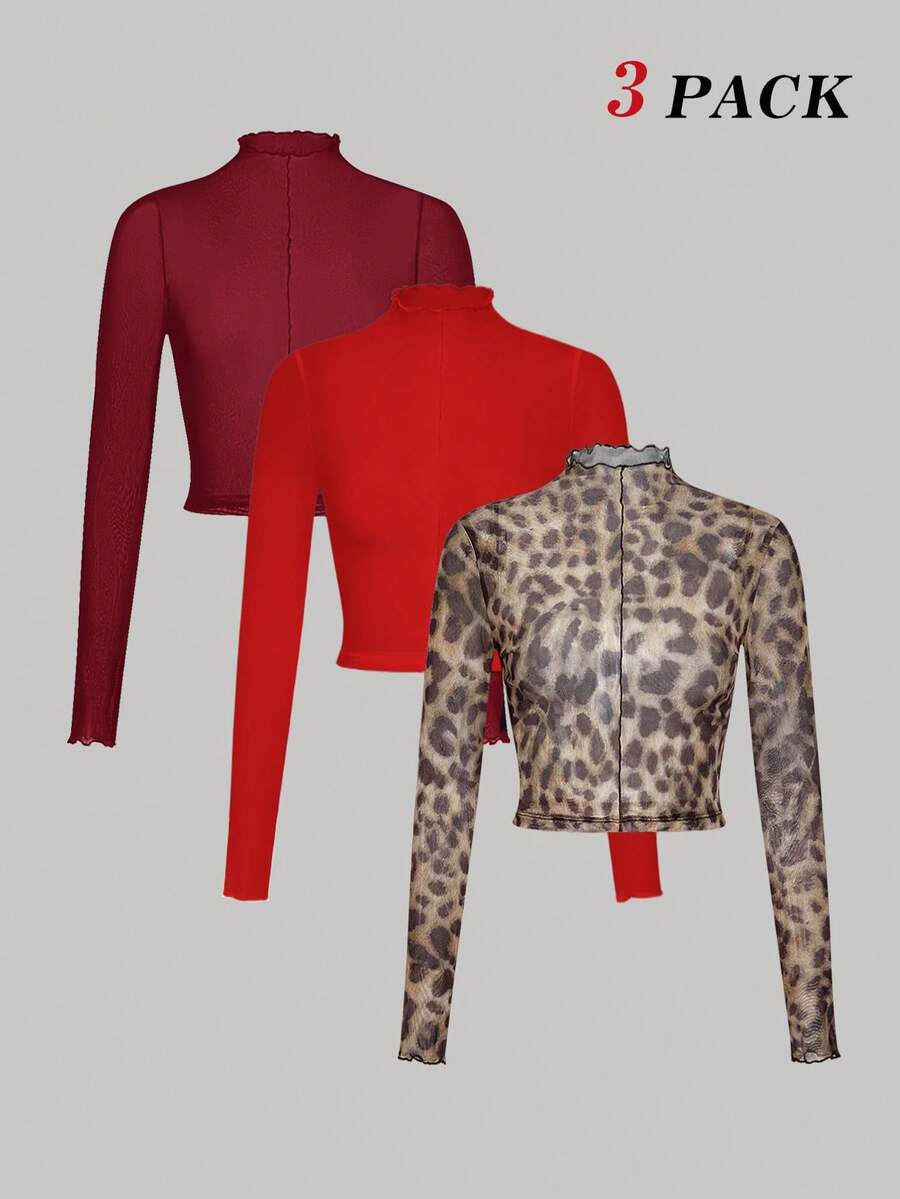 SHEIN MOD 3件套女士立领休闲百搭日常长袖上衣 - 彩色 - 查看 1