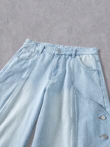 Manfinity Denimwave 男士休闲街头风做旧弧形拼接阔腿蓝色牛仔裤 - 淺色水洗藍 - 查看 6