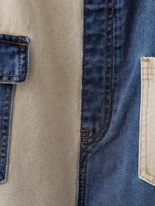 EMERY ROSE 女士休闲撞色多口袋牛仔背带裤 - 藍色 - 查看 3