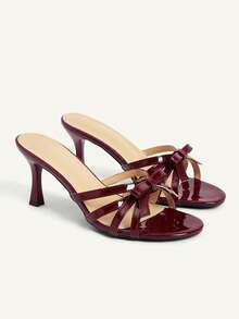 CUCCOO CHICEST Women's Shoes Classic Fashion Simple Black Patent Leather Stiletto Mule Sandals, Cross With Bow Women's Shoes, Commuting Versatile High Heels, Sexy And Elegant Wear Wedding Shoes Spring Shoes Bride Shoes - Burgundy - View 6