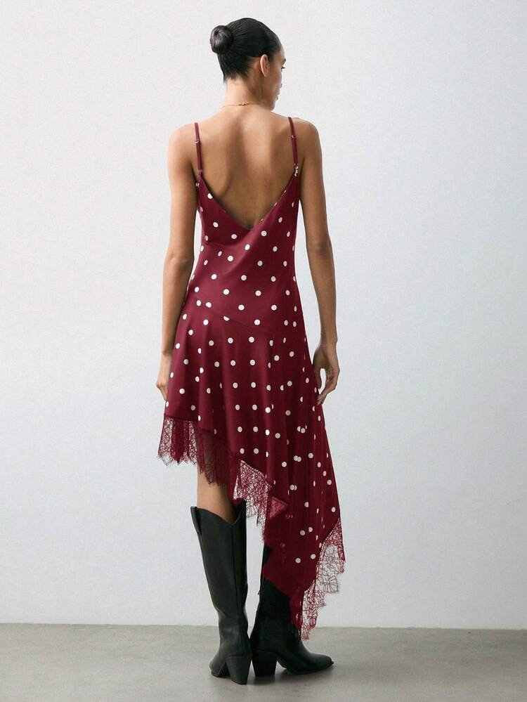 SHEIN Maija Spaghetti Strap Polka Dot Lace Patchwork Women's Slip Dress, Suitable For Valentine's Day Party St Patrick's Day Women Easter Summer Outfits Easter Dress Women Party Top Beach Dress Summer Holiday Outfits Each Vacation Outfits For Women  Summer Outfit For Women Going Out Outfits Graduation Graduation Outfit  Casual Dresses  Casual Blouses For Women