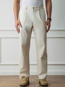 HUEFORM Men's Apricot Linen Straight Fit Pants, Spring/Summer Cream Pants High Waisted Pants,Suitable For Leisure And Vacation Scenarios - Apricot - View 3