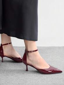 CUCCOO BIZCHIC Women's High-Heeled Shoes, New Nude Pointed Stiletto High Heels, French Hollow Buckle Commuter Shoes, Elegant Versatile Dating Banquet Skirt Matching - Burgundy - View 4