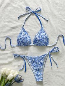 Swim Mod Women's Tropical Print Two Pieces Bikini Set, Casual Holiday - Multicolor - View 2