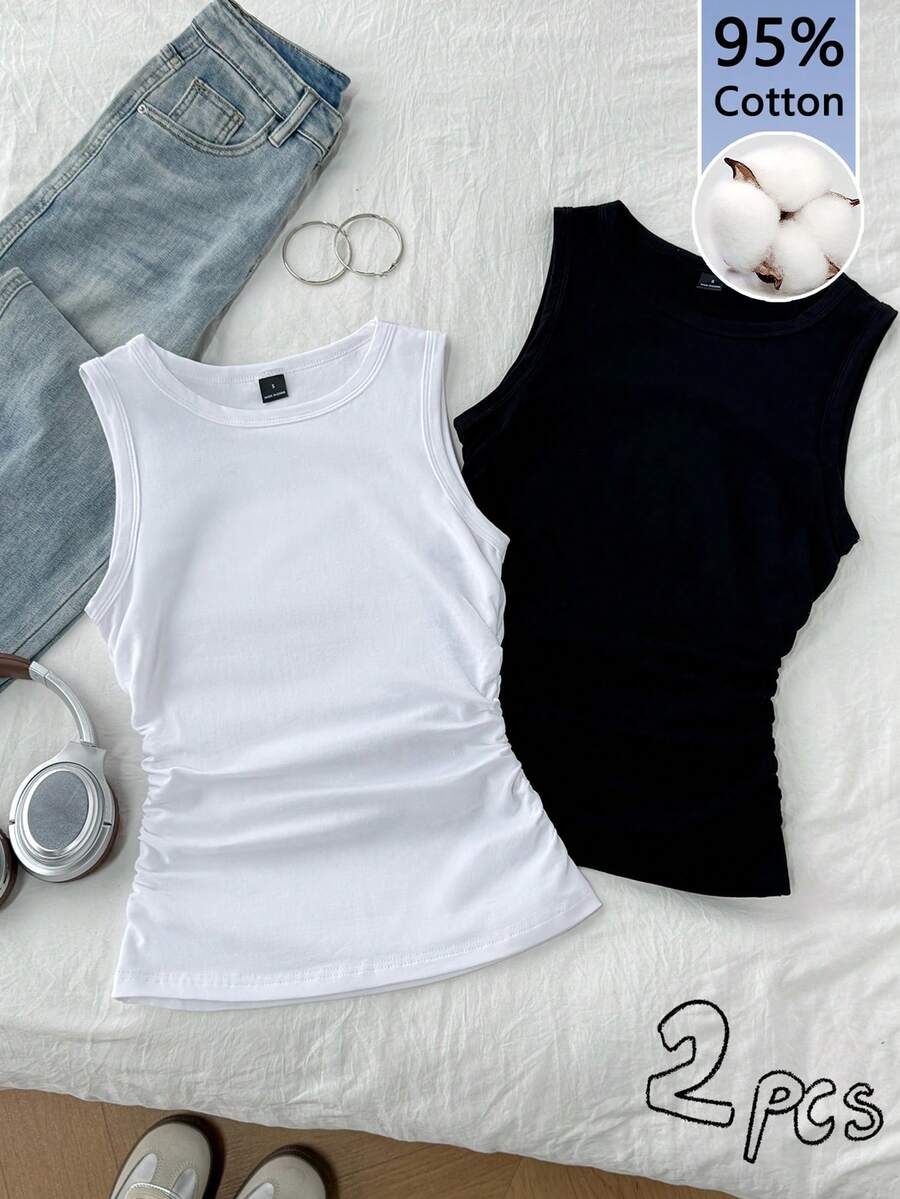 Tseoso Bộ 2 áo tank top nữ 95% cotton kiểu dáng racerback, hoàn hảo để mặc nhiều lớp vào mùa xuân và mùa hè. Món đồ thiết yếu đa năng cho mùa tựu trường, giáo viên, trang phục mùa thu, đi học, phong cách sân bay, công sở, đi chơi tối, dự tiệc và là món quà ý nghĩa dành cho mẹ. - Nhiều màu - Xem 1