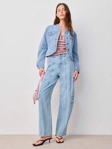 Nöista Aqua Blue Casual Wide-Leg Jeans,Light Wash Denim With Vertical Seam Details,Summer Streetwear School Versatile High Waist Silhouette Denim Pants - Blue - View 3