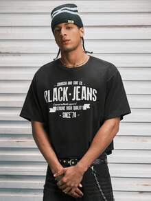 Modcrash WHITE SHARK 男士休闲时尚街头印花宽松轻薄短袖T恤，夏季 - 黑色 - 查看 6