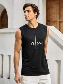 Mercer Haus 男士夏季休闲字母印花圆领背心 - 黑色 - 查看 4