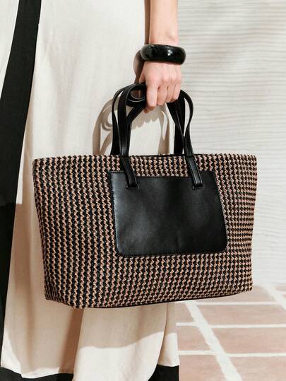 SHECARRY WOMEN'S FASHION RESORT ZEBRA STRAW TOTE BAG, SUITABLE FOR COMMUTING, VACATION AND TRAVEL