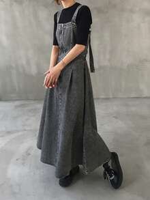 FRIFUL Gaun Denim Kasual Tanpa Punggung Berlubang Warna Polos untuk Wanita, Cocok untuk Liburan Musim Panas - Biru - View 3
