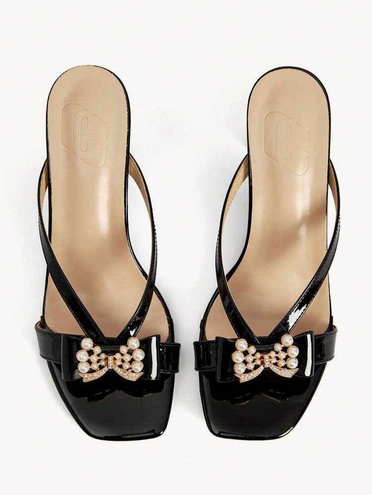 CUCCOO CHICEST Women Shoes Classic Fashion Women's Thick Heel High Heel Sandals Faux Pearl Bow Decorative Elegant Elegant Mule Heels Women's Shoes Wedding Shoes Spring Shoes Bride Shoes