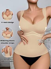 SHEIN Women's Seamless Shaping Top, Waist & Abdomen Slimming, Minimalist Camisole Can Be Worn Outerwear, Body Shaping Garment Single Piece - Baby Pink - View 3