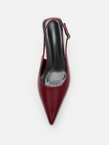 4厘米酒红色高跟鞋，派对礼服鞋，套穿式尖头细高跟鞋，优雅，猫跟鞋 - 紅色 - 查看 10