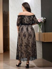 Modelyn Robe de soirée décontractée pour femmes grandes tailles avec design de taille à lacets et épaules dénudées en dentelle - Multicolore - Voir 3