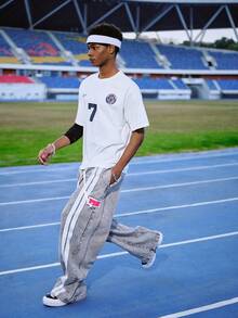 EVRINFINITE 男士休闲时尚街头标语印花落肩宽松透气短袖T恤，夏季，夏季足球服 - 白色 - 查看 8