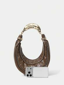 Ladies Vintage Casual Glass Ball Chain Element Handbag With Exquisite Hardware Handle For Commuting And Vacation - Brown - View 4