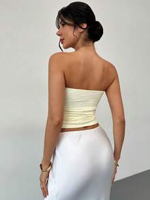 Firerie Áo ống ôm sát thời trang dành cho nữ, họa tiết kim loại phong cách Y2K. - Màu vàng - Xem 8