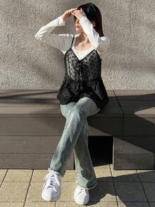 DAZY Teen Girl Plain Embossed Casual Fashion Camisole - Black - View 4