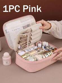 Large Travel Makeup Bag, Multi-Compartment Organizer For Cosmetics, Brushes & Skincare - Beach, School & Gifts - Dusty Pink - View 14