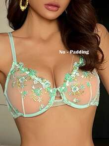 DAZY Colorful Lace Sexy Hollow Out Adjustable Spaghetti Strap Bra For Women - Green - View 5