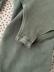 SHEIN Tween Girl Snowflake Jacquard New York Embroidered Ribbed Knit Jumpsuit And Casual Retro Minimalist Snowflake Jogger Pants 2 Pieces Set - Army Green - View 5