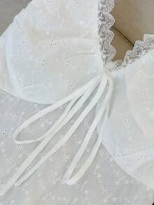 INAWLY 女士蕾丝边前系带刺绣时尚吊带背心 - 白色 - 查看 5