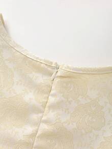 优雅无袖提花中长连衣裙，适合少女日常穿着、生日、派对及其他场合。 - 杏色 - 查看 8